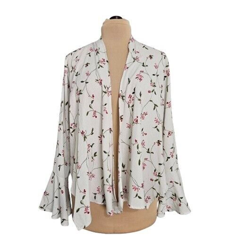 New Tempted Los Angeles Womens XL Cardigan Floral Long Bell Sleeve Kimono